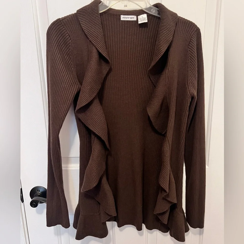 Energie Chocolate Ruffled Cardigan - Picture 1 of 3